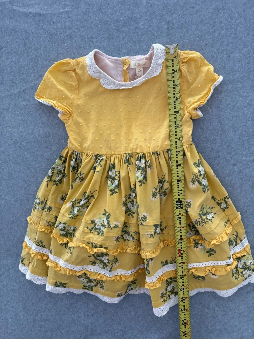 Matilda Jane Stay Golden Yellow Floral Lace Ruffle Dress Girls Size 4